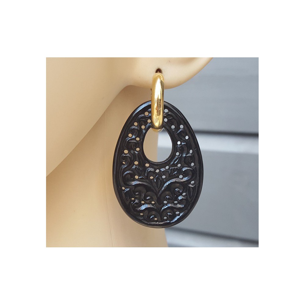 Creoles oval filligree /cut pendant of black Onyx