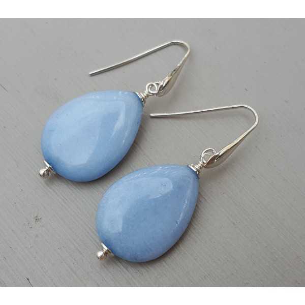 Earrings with smooth light blue Jade briolet