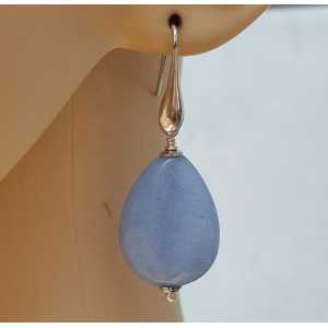 Earrings with smooth light blue Jade briolet