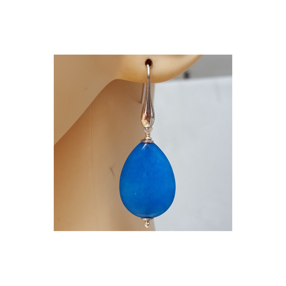 Ohrringe mit glatten, Ocean blue Jade briolet