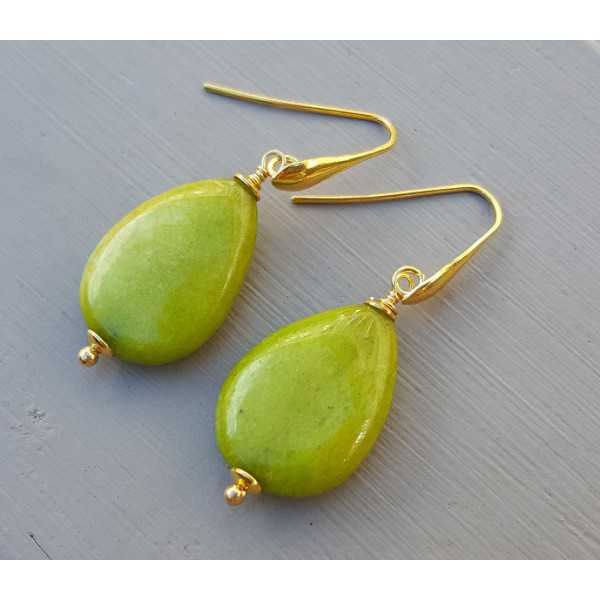 Earrings with smooth apple green Jade briolet