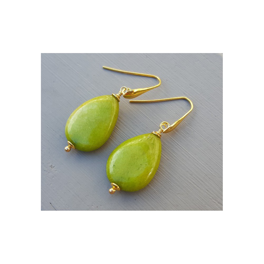 Earrings with smooth apple green Jade briolet