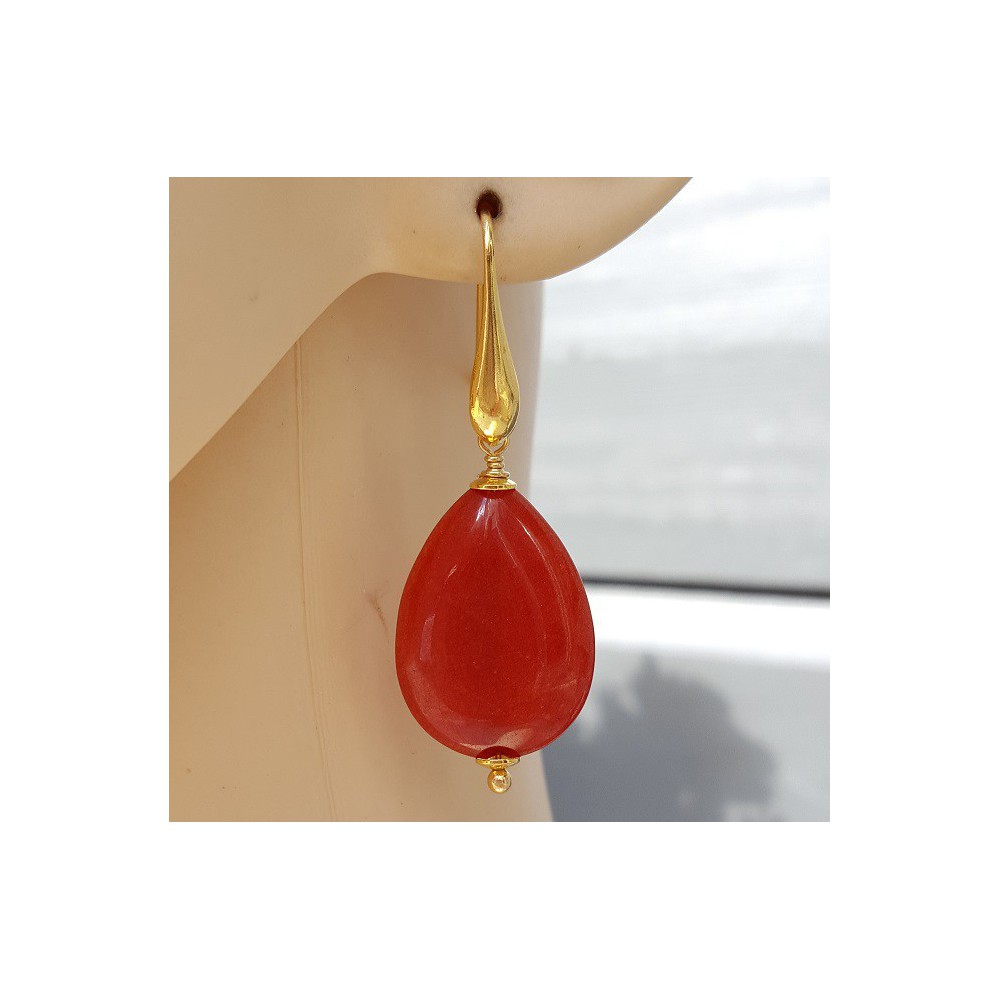 Earrings with smooth orange Jade briolet