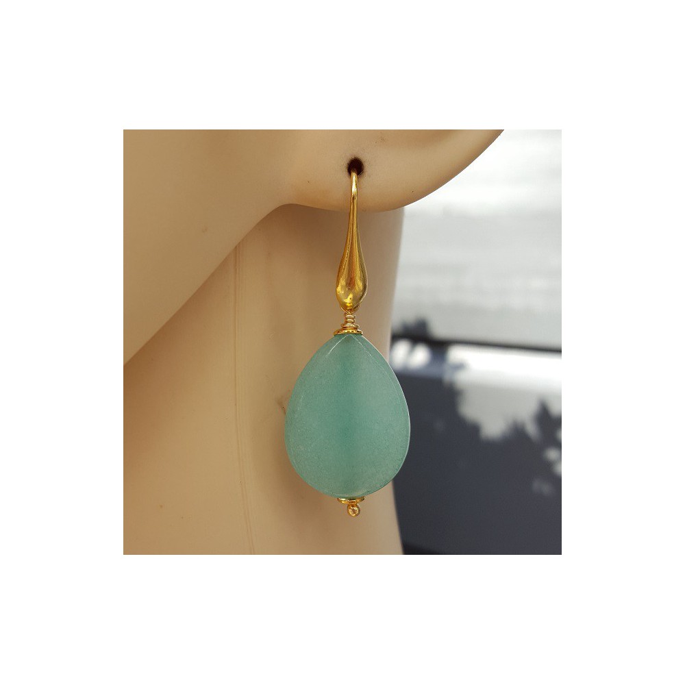 Earrings with faceted mint green Jade briolet