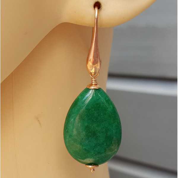 Earrings with smooth Emerald green Jade briolet