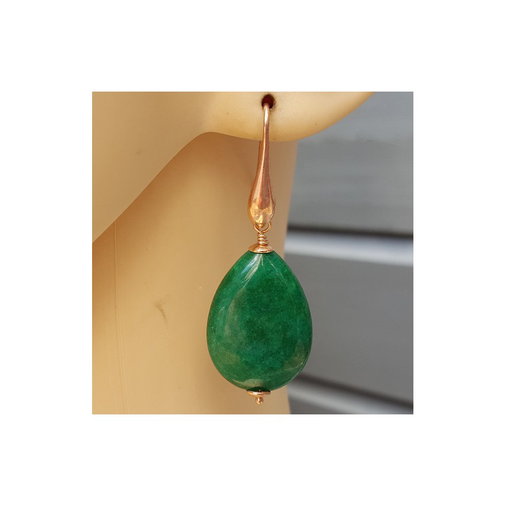 Earrings with smooth Emerald green Jade briolet