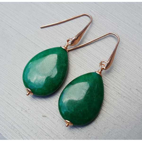 Earrings with smooth Emerald green Jade briolet