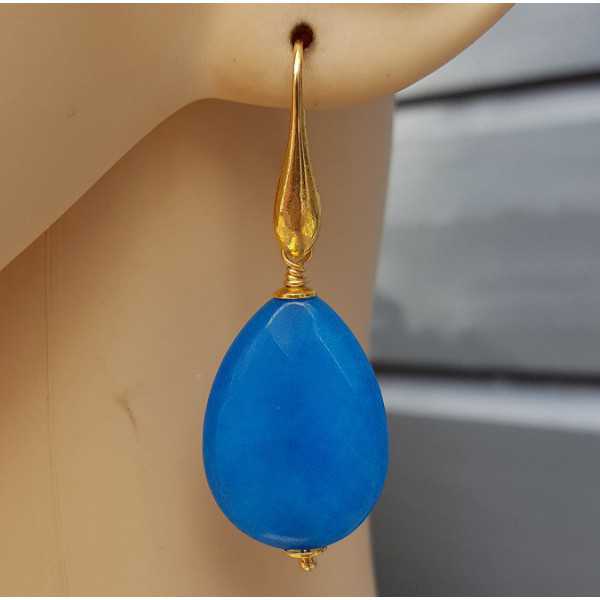 Earrings with facet ocean blue Jade briolet