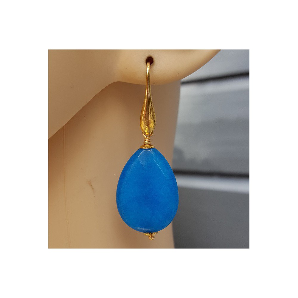 Earrings with facet ocean blue Jade briolet