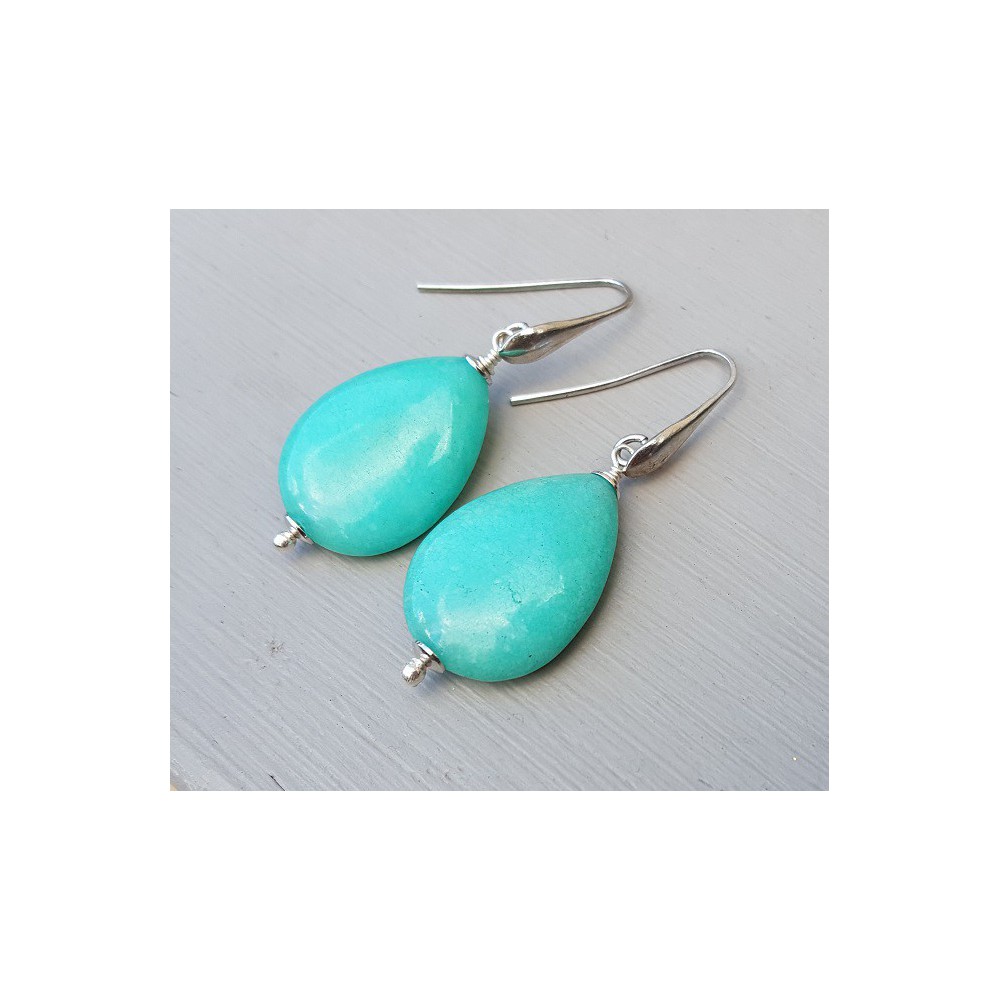 Earrings with smooth mint green Jade briolet