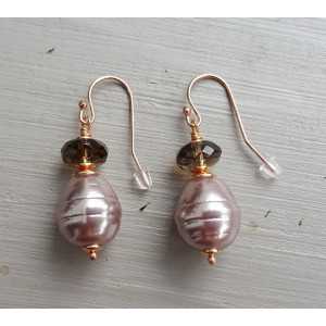 Earrings with Smokey Topaz and Mallorca Pearl