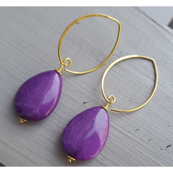 Earrings with smooth purple Jade