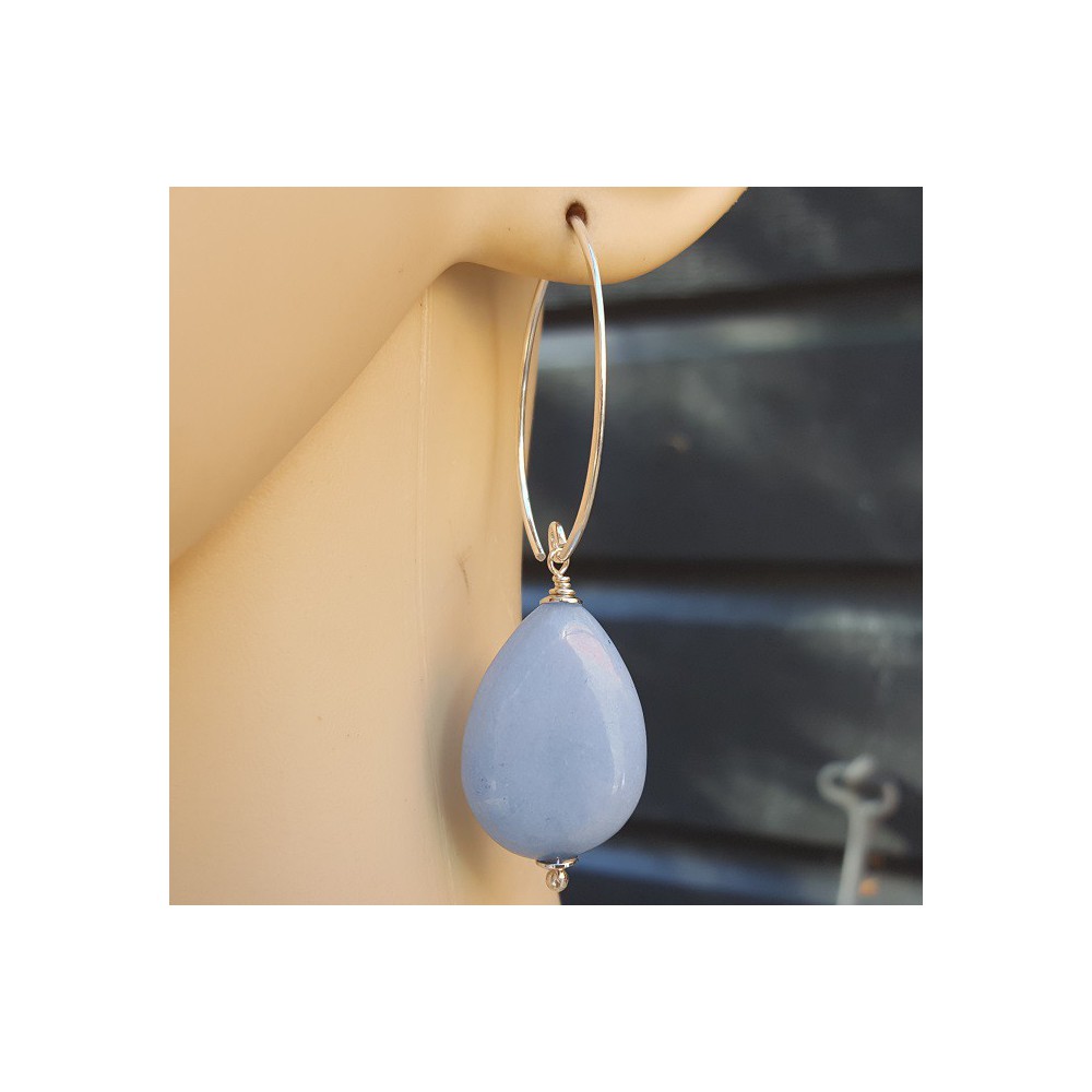 Earrings with smooth light blue Jade