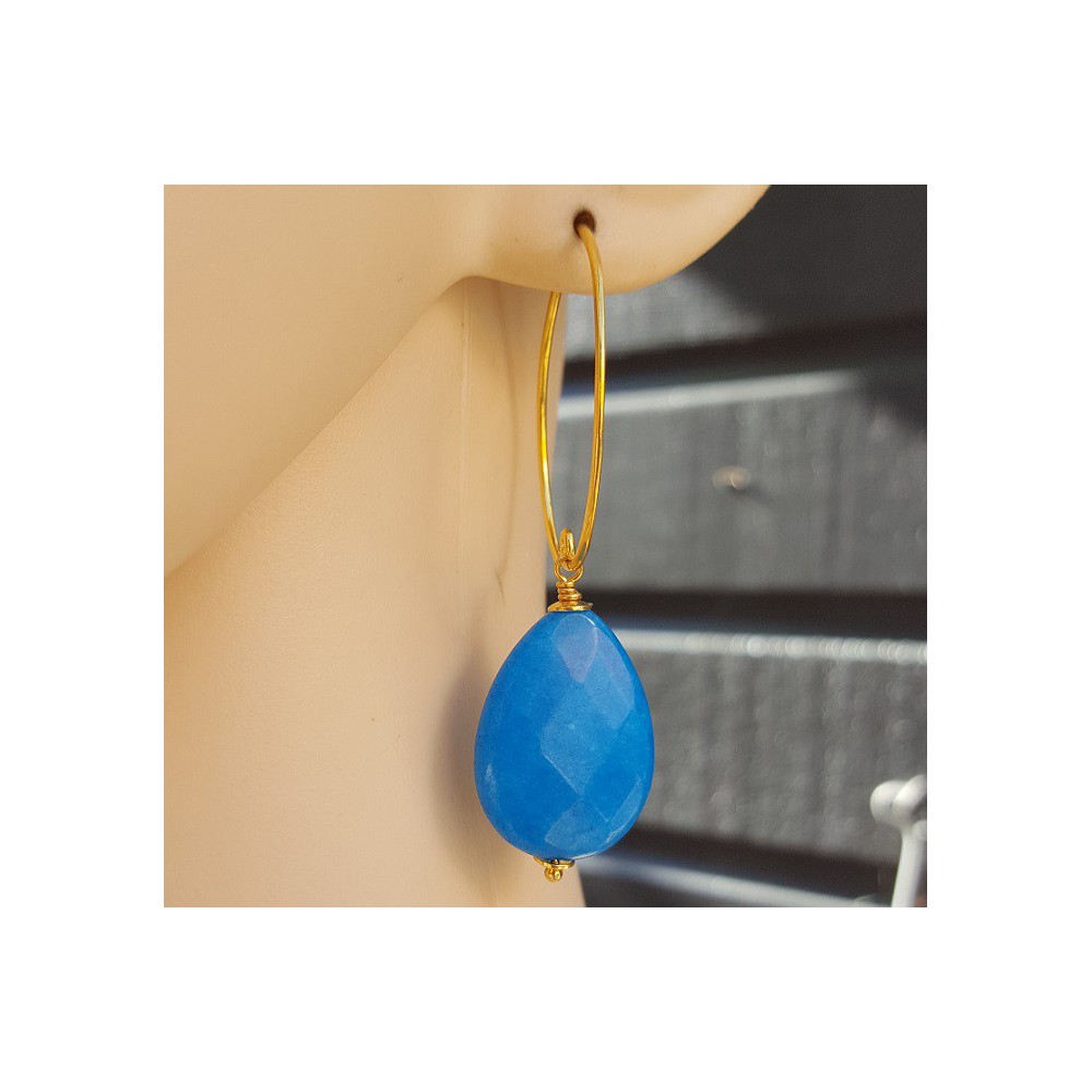 Earrings with facet ocean blue Jade