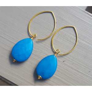 Earrings with facet ocean blue Jade