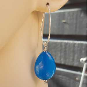 Earrings with smooth, ocean blue Jade