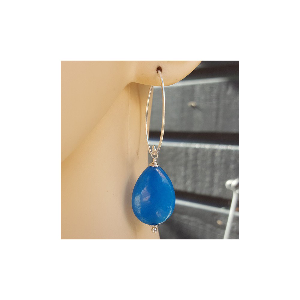 Earrings with smooth, ocean blue Jade