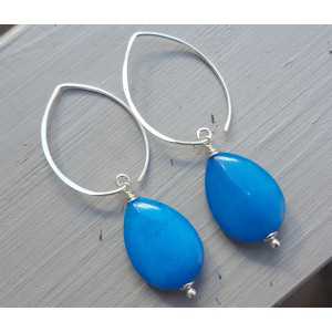 Earrings with smooth, ocean blue Jade
