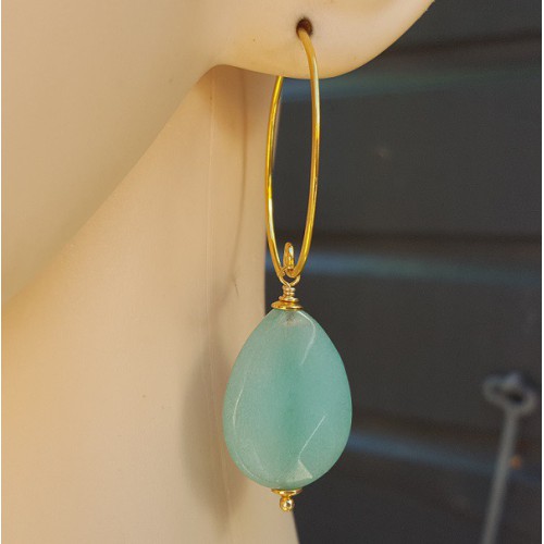 Oorbellen met facet mint groene Jade