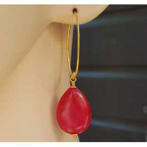 Earrings with smooth fuchsia pink Jade