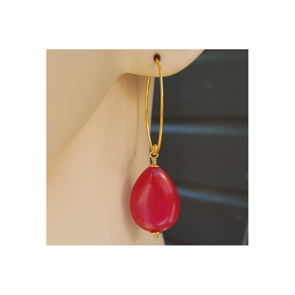 Earrings with smooth fuchsia pink Jade