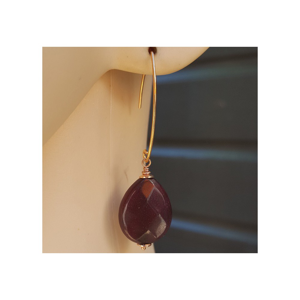 Earrings with facet wine-red Jade