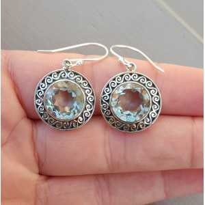Silver earrings set with round green Amethyst