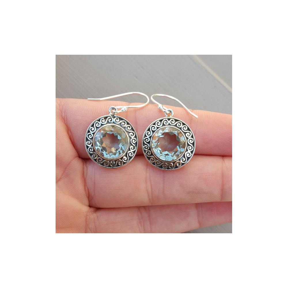 Silver earrings set with round green Amethyst