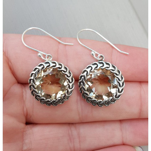 Zilveren oorbellen met ronde Citrien