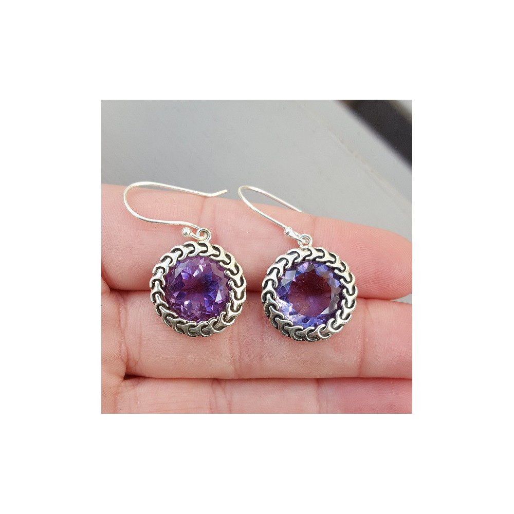 Silver earrings with round Amethyst