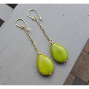 Lange Ohrringe mit glatten apple grün Jade 