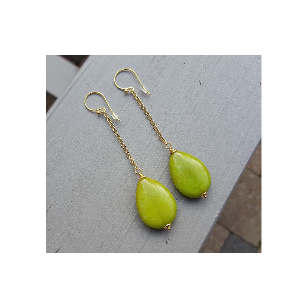 Long earrings with smooth apple green Jade 