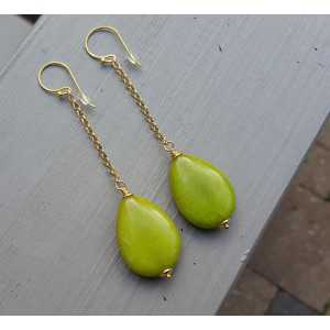 Long earrings with smooth apple green Jade 