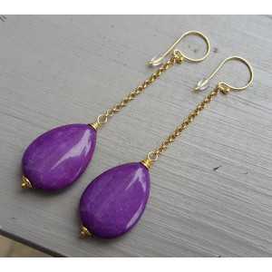 Long earrings with smooth purple Jade briolet