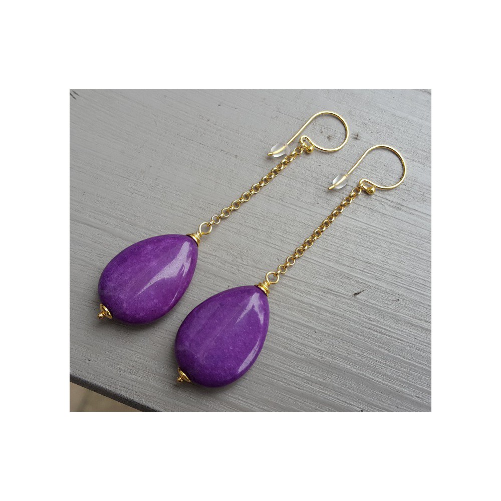 Long earrings with smooth purple Jade briolet