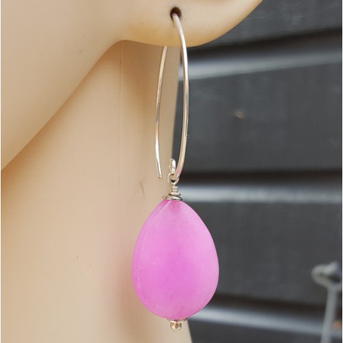 Oorbellen met facet licht roze Jade