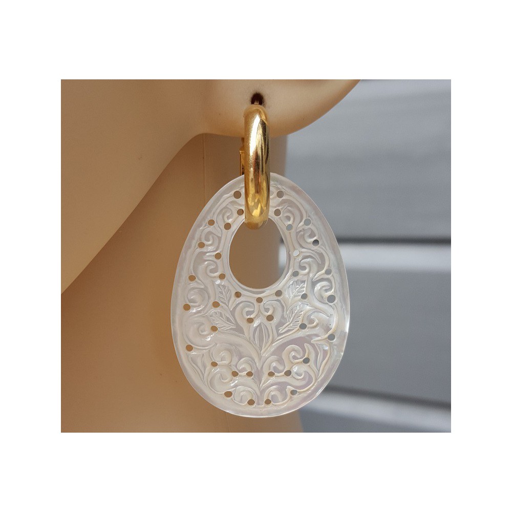 Creoles oval filligree / cut out pendant, light pink Agate