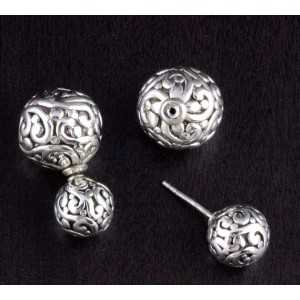 Silver earrings double ball