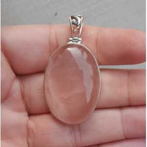 Silver pendant set with oval cabochon rose quartz