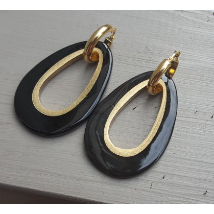 Creolen druppel hanger zwarte Buffelhoorn gouden binnenkant