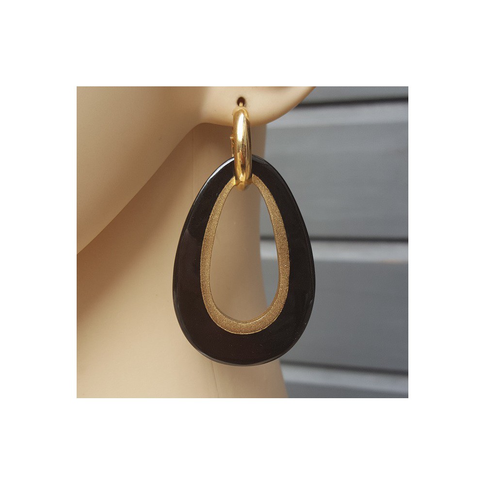 Creolen druppel hanger zwarte Buffelhoorn gouden binnenkant
