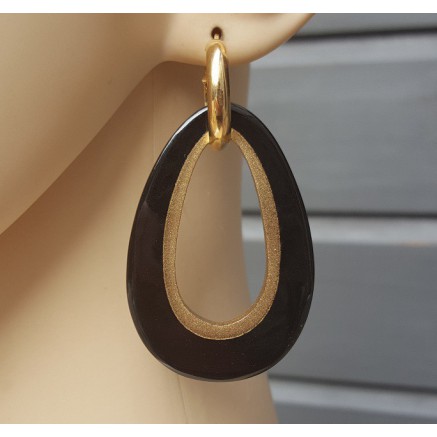 Creolen druppel hanger zwarte Buffelhoorn gouden binnenkant