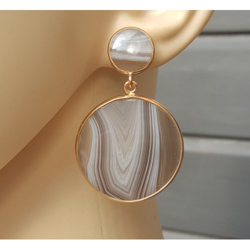 Rosé vergulde oorbellen met Botswana Agaat