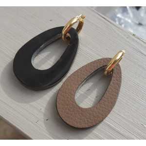 Creoles with buffalo horn pendant double wear black / brown leather