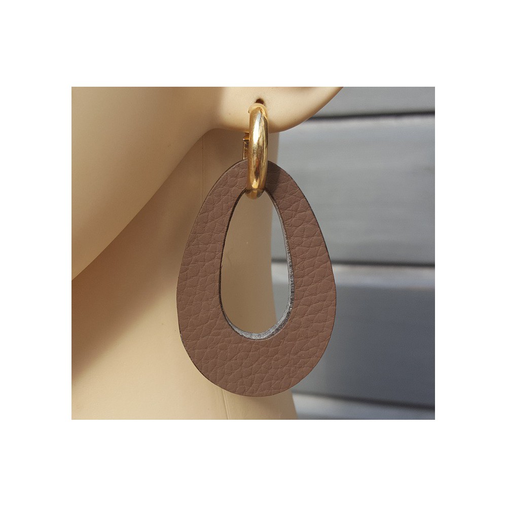 Creolen met Buffelhoorn hanger dubbel wear zwart / bruin leer