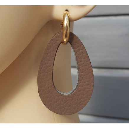 Creolen met Buffelhoorn hanger dubbel wear zwart / bruin leer