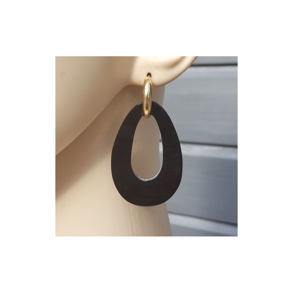 Creolen met Buffelhoorn hanger dubbel wear zwart / bruin leer