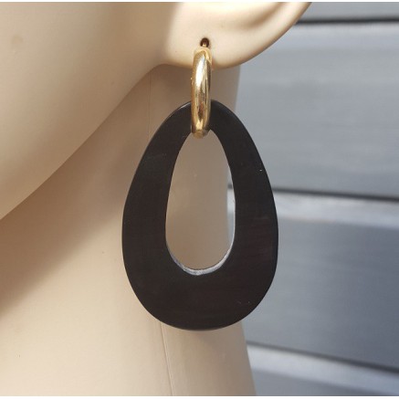 Creolen met Buffelhoorn hanger dubbel wear zwart / bruin leer