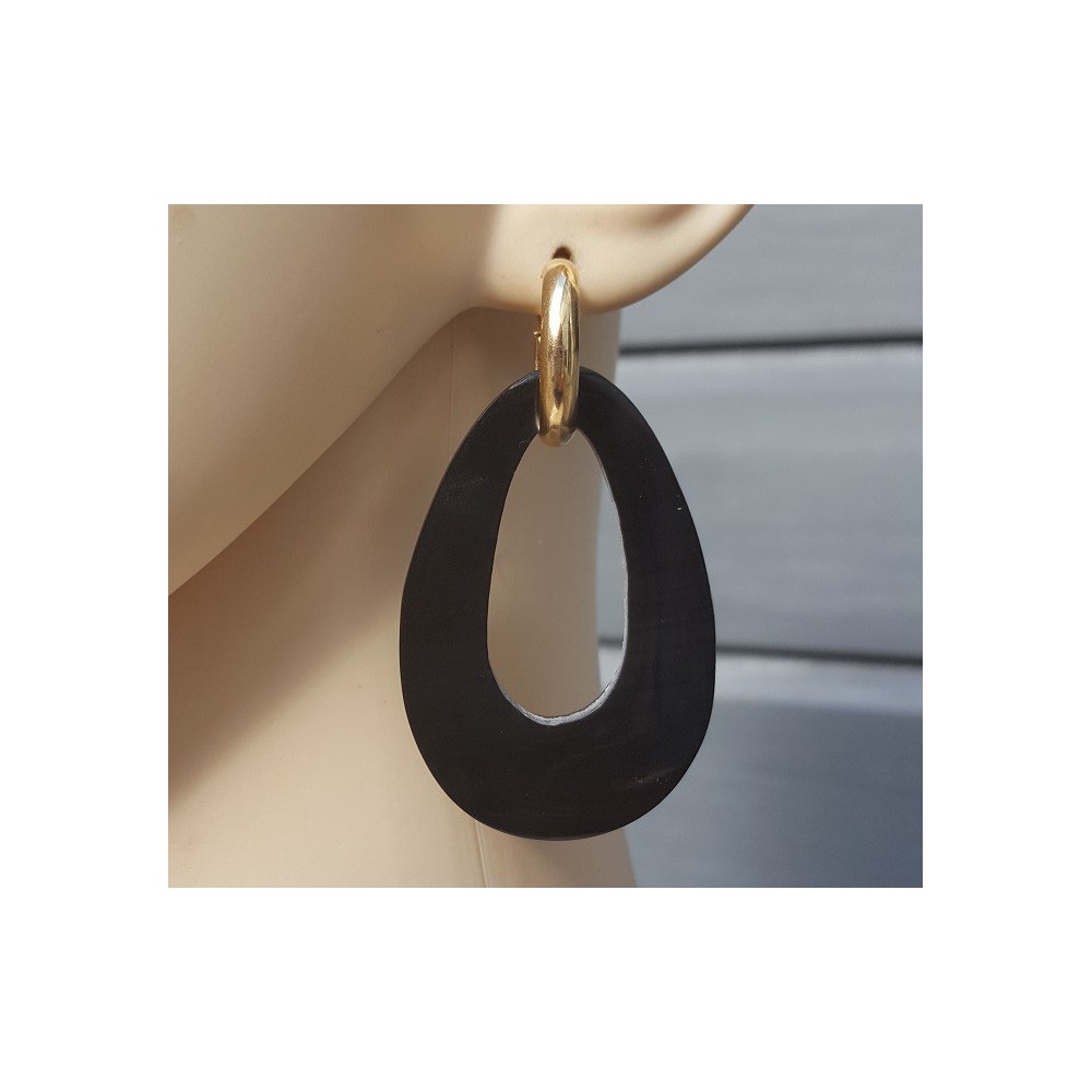 Creolen met Buffelhoorn hanger dubbel wear zwart / bruin leer