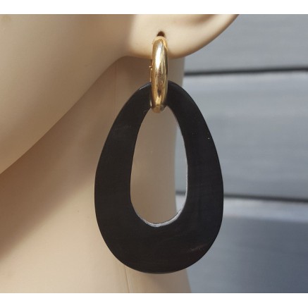 Creolen met Buffelhoorn hanger dubbel wear zwart / bruin leer